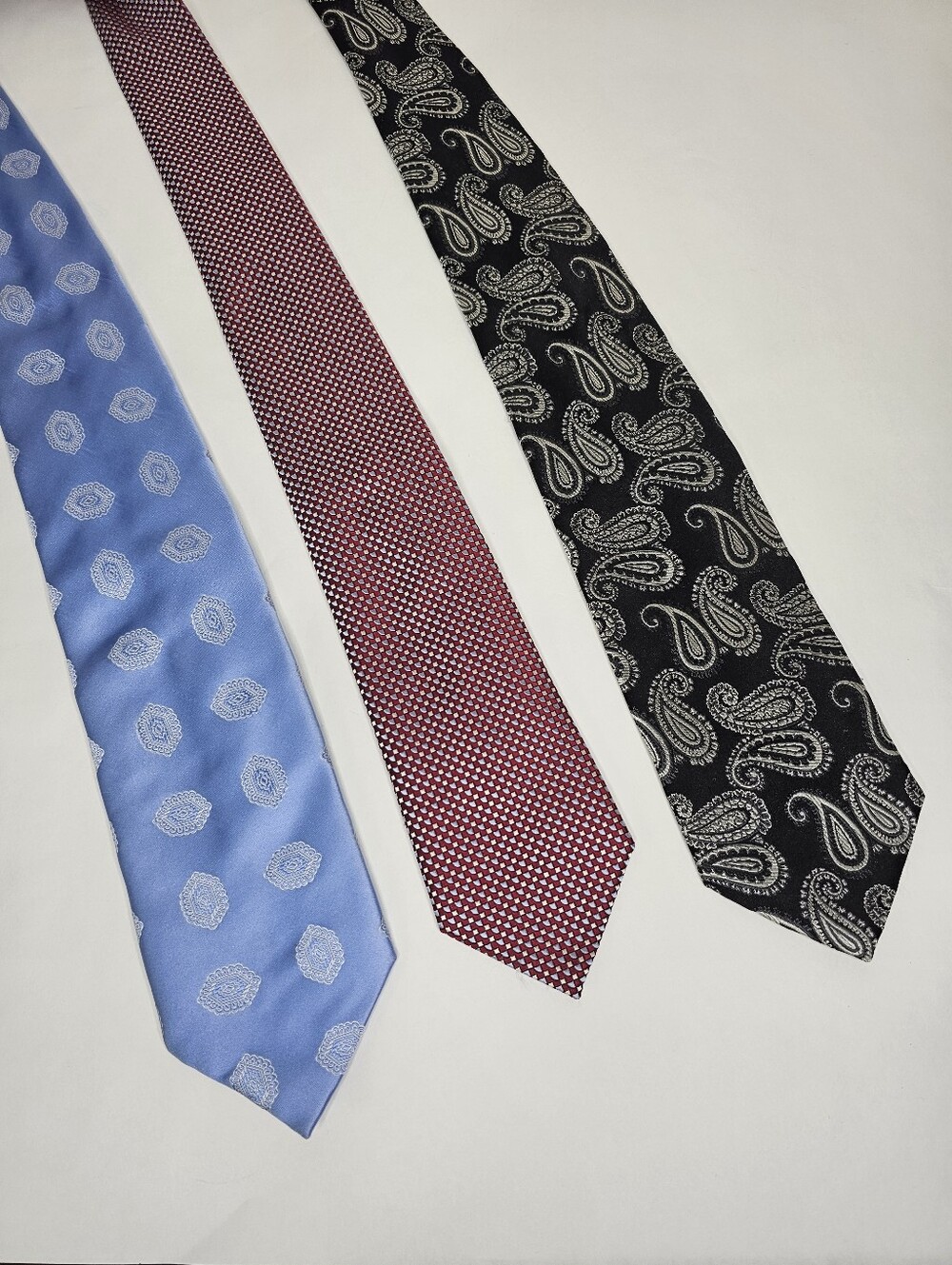 Classic Men's Tie Set - Blue, Burgundy, Black 100% Silk Geometric Paisley